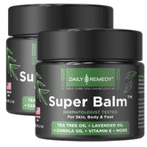 Daily Remedy Tea Tree Oil Extra Strength Super Balm bottle close-up highlighting USA-made formula for skin care