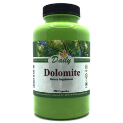 Daily Manufacturing Dolomite bottle front displaying clear label and product name for calcium and magnesium.