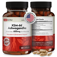 DailyNutra KSM-66 Ashwagandha bottle front promotes calm focus for daily tasks.