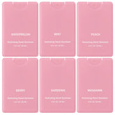 Dansib pink hand sanitizer mist packaging shows six compact bottles for on-the-go protection.