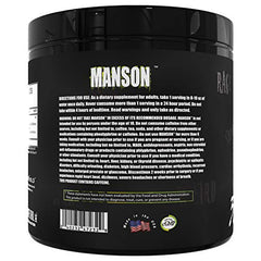 Dark Metal Manson Blue Raspberry bottle back label with ingredients and flavor details.