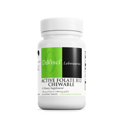 DAVINCI Labs Active Folate B12 chewable bottle with labeled servings for daily energy support.