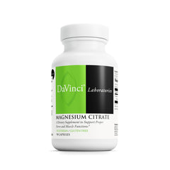 DaVinci Magnesium Citrate bottle label highlights purity and potency for muscle support