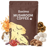 Daximo Organic Mushroom Coffee bag label signals premium blend for focused mornings.