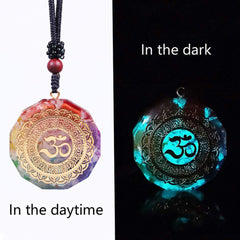 Day Day Up Orgonite pendant back view shows chakra gemstone map