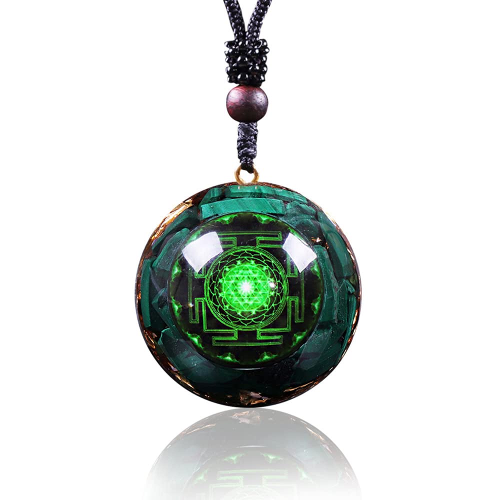 Day Day Up orgonite pendant with malachite green shows natural patterns and energy focus