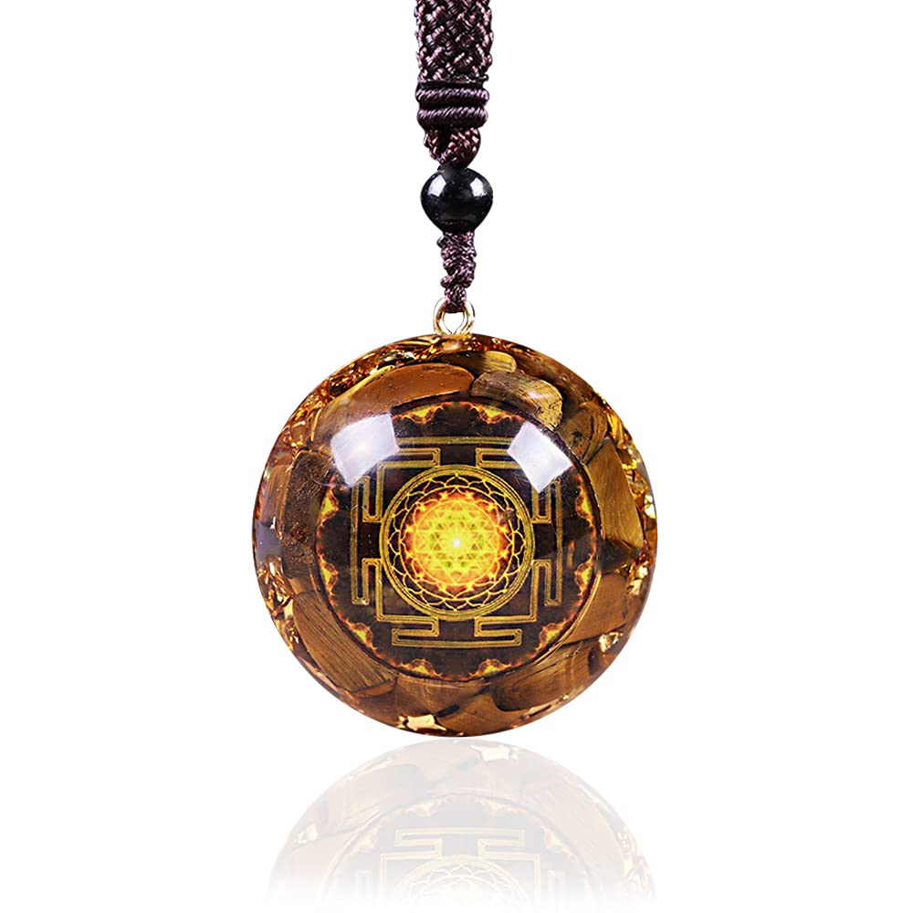 Day Day Up orgonite pendant tiger eye close-up; grounding and daily wear