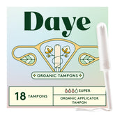 Daye Organic Tampons Super packaging shows eco-friendly design for sustainable period care.