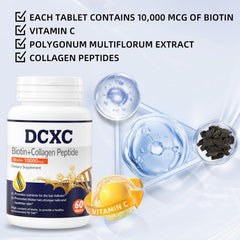 DCXC Biotin Collagen bottle back label with nutrition details and benefits