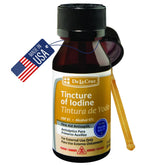 De La Cruz 2% iodine bottle pour for quick wound cleansing.