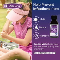 Gentian Violet liquid creates a temporary purple stain on skin
