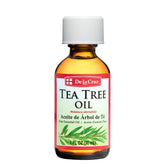 De La Cruz Tea Tree Oil bottle closeup for aromatherapy use