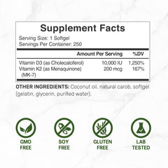 Deal Supplement bottle label detail showing D3 K2 MK7 composition and clean coconut oil carrier