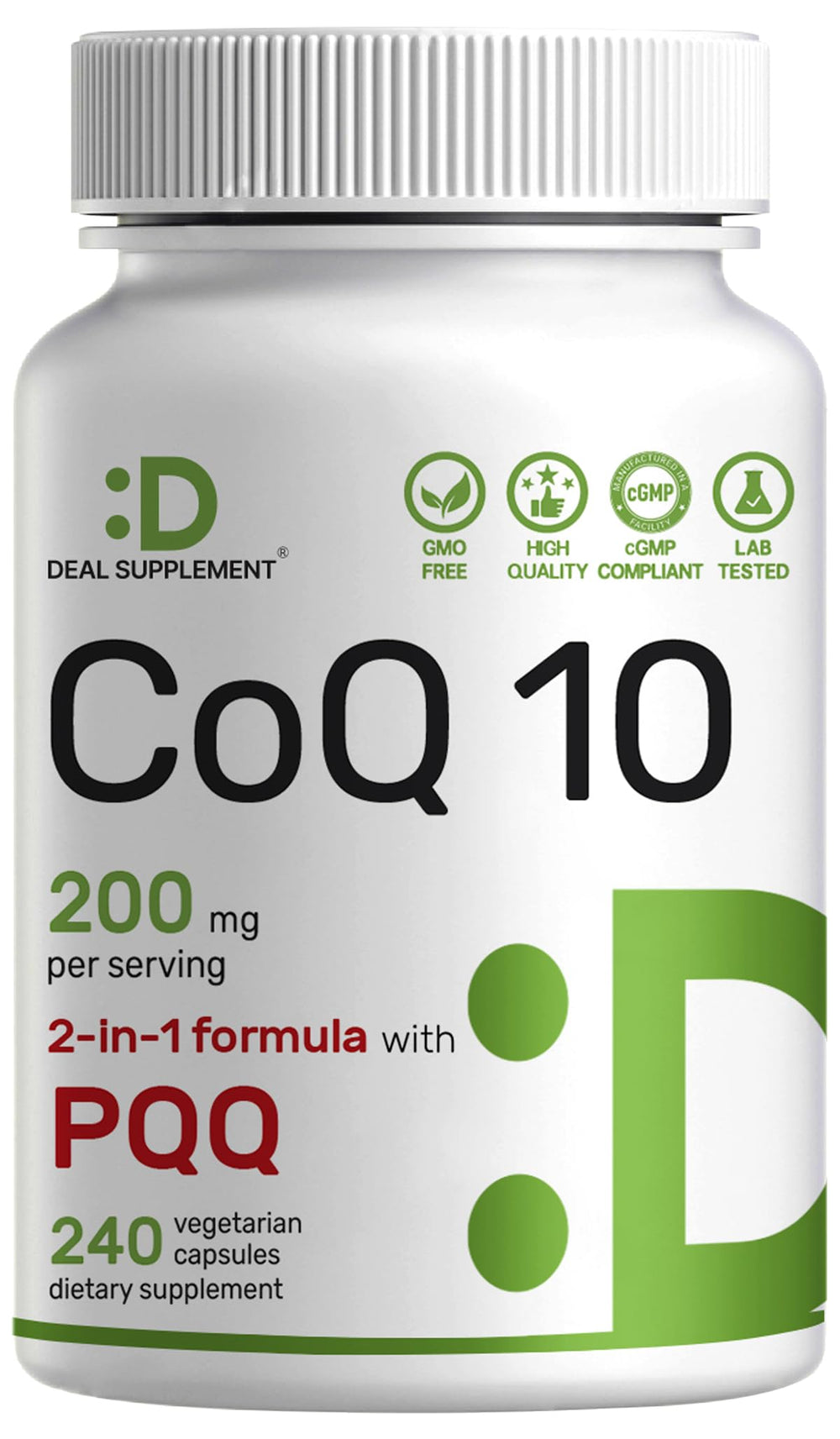 DEAL SUPPLEMENT CoQ10 bottle front view highlighting PQQ blend for energy support