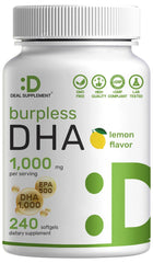 DEAL SUPPLEMENT DHA burpless softgels lemon flavor for easy daily intake.