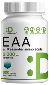 Deal Supplement EAA bottle closeup, unflavored formula supporting lean muscle maintenance.