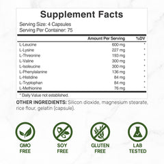 Deal Supplement EAA bottle on counter, highlighting pre/post workout use.