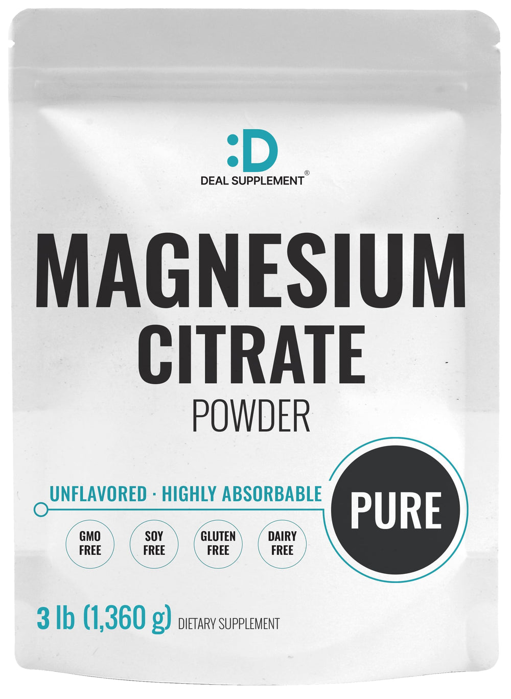 DEAL SUPPLEMENT magnesium citrate powder in a 3 lb bulk bag supports easy daily mineral intake.
