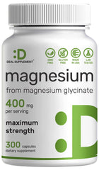 DEAL SUPPLEMENT Magnesium Glycinate 400mg bottle front for easy absorption.