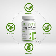 DEAL SUPPLEMENT Magnesium Glycinate 400mg bottle side view packaging.