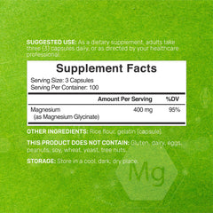 DEAL SUPPLEMENT Magnesium Glycinate 400mg capsules closeup for gentle digestion.
