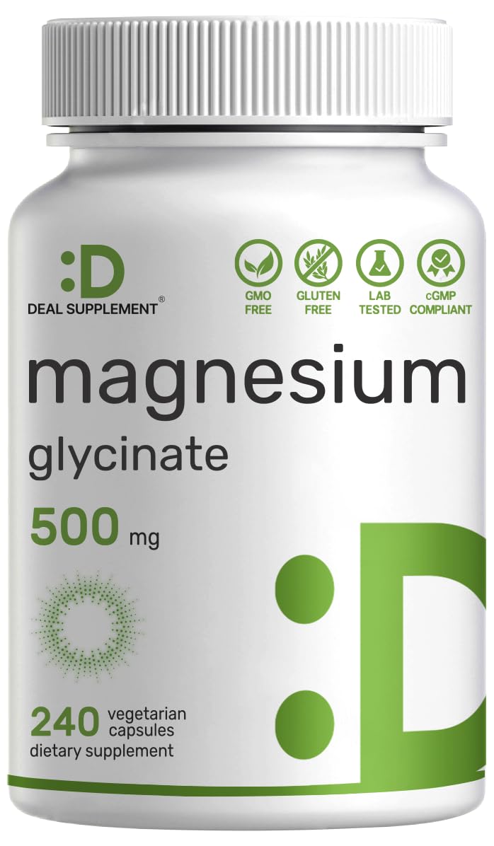 Deal Supplement magnesium glycinate 500mg bottle with label highlighting high absorption