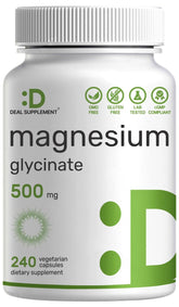 Deal Supplement magnesium glycinate 500mg bottle with label highlighting high absorption
