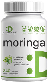 DEAL SUPPLEMENT Moringa Capsules outer bottle highlights high potency moringa extract.