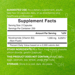 Close-up of DEAL SUPPLEMENT Nicotinamide 1000mg capsules flush-free B3 for skin support.
