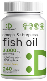 DEAL SUPPLEMENT Omega 3 bottle shows softgels for daily wellness