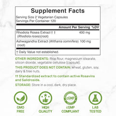 Deal Supplement Rhodiola-Ashwagandha bottle cap close-up for balanced energy.