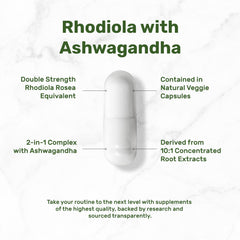 Deal Supplement Rhodiola-Ashwagandha veggie capsules spilled showing convenient dosage.