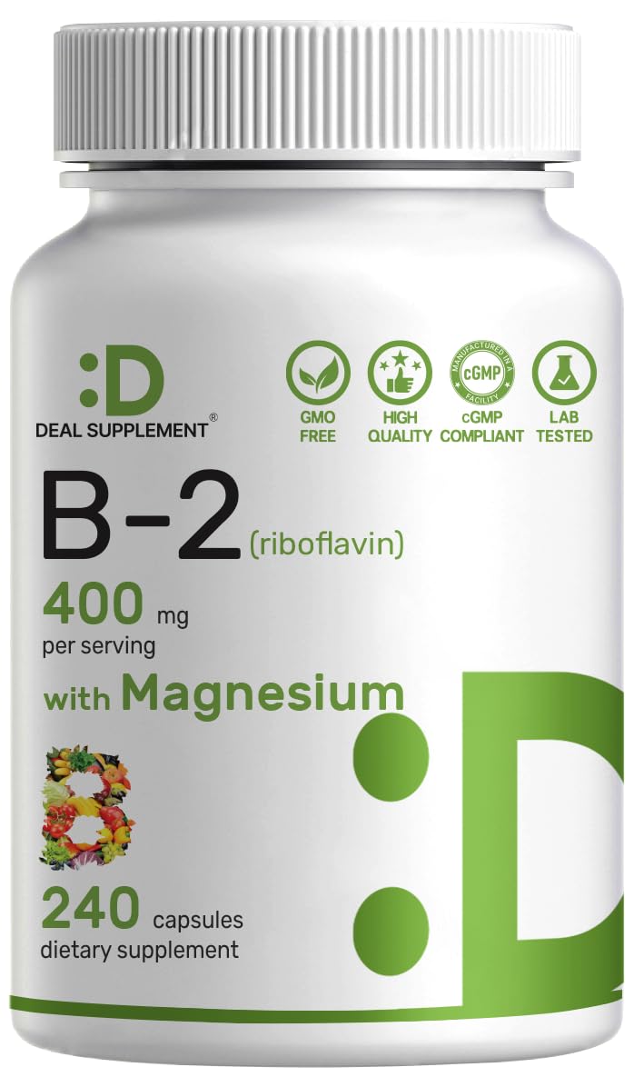 Deal Supplement Vitamin B2 400mg bottle front showing label for energy support.