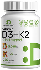 Deal Supplement Vitamin D3 + K2 softgels bottle front for daily bone support
