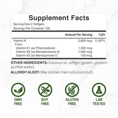 DEAL SUPPLEMENT Vitamin K Complete bottle side showing easy-to-swallow softgels for daily use