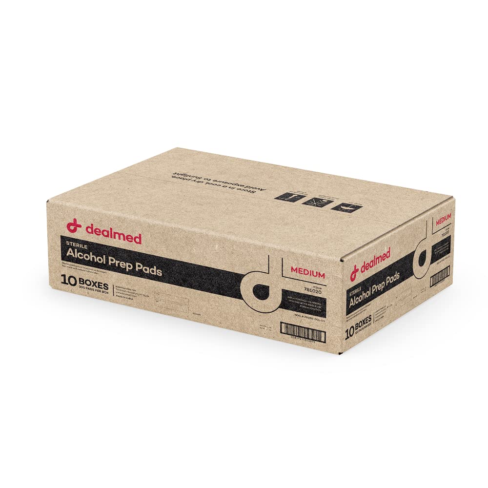 Dealmed alcohol prep pads in 3000-count container for quick surface and skin cleaning