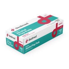 Dealmed Alcohol Prep Pads: envase compacto para llevar y limpiar superficies y piel.