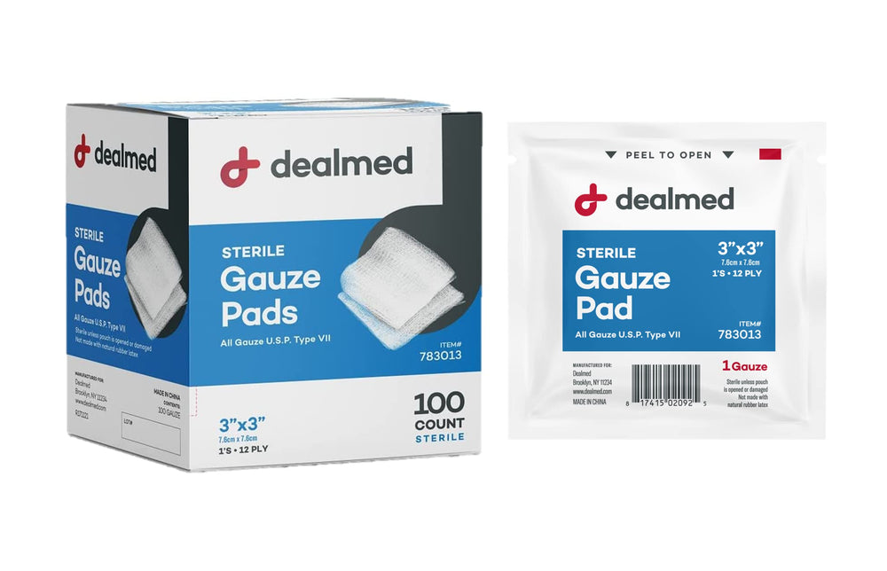 Gasas esterilizadas Dealmed 3x3, paquete de 100, ideal para primeros auxilios