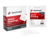 Dealmed gasa isla esteril 4x4 en caja, ideal para primeros auxilios.