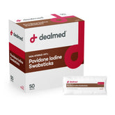 Dealmed povidone iodine swabsticks in individually sealed packets for portable first aid