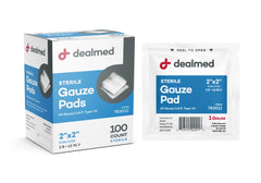 Dealmed sterile gauze pad 2x2 pack for clean wound prep and dressing.