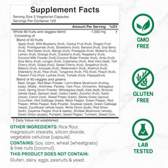 DEAL SUPPLEMENT Nature’s Fruits & Veggies bottle back lists ingredients and benefits.