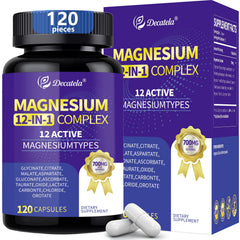 Decatela Magnesium 12-in-1 bottle front shows high absorption formula