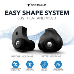 Decibullz EZ Shape mold system allows easy, custom earplug molding for daily use.