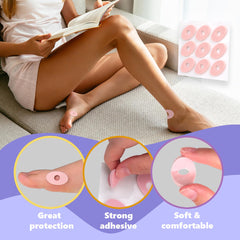 Decproch corn pads on toe reduce pressure and prevent blister formation.