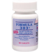 Dee Cee Laboratories Formula 303 bottle label indicating dosage for natural muscle relief
