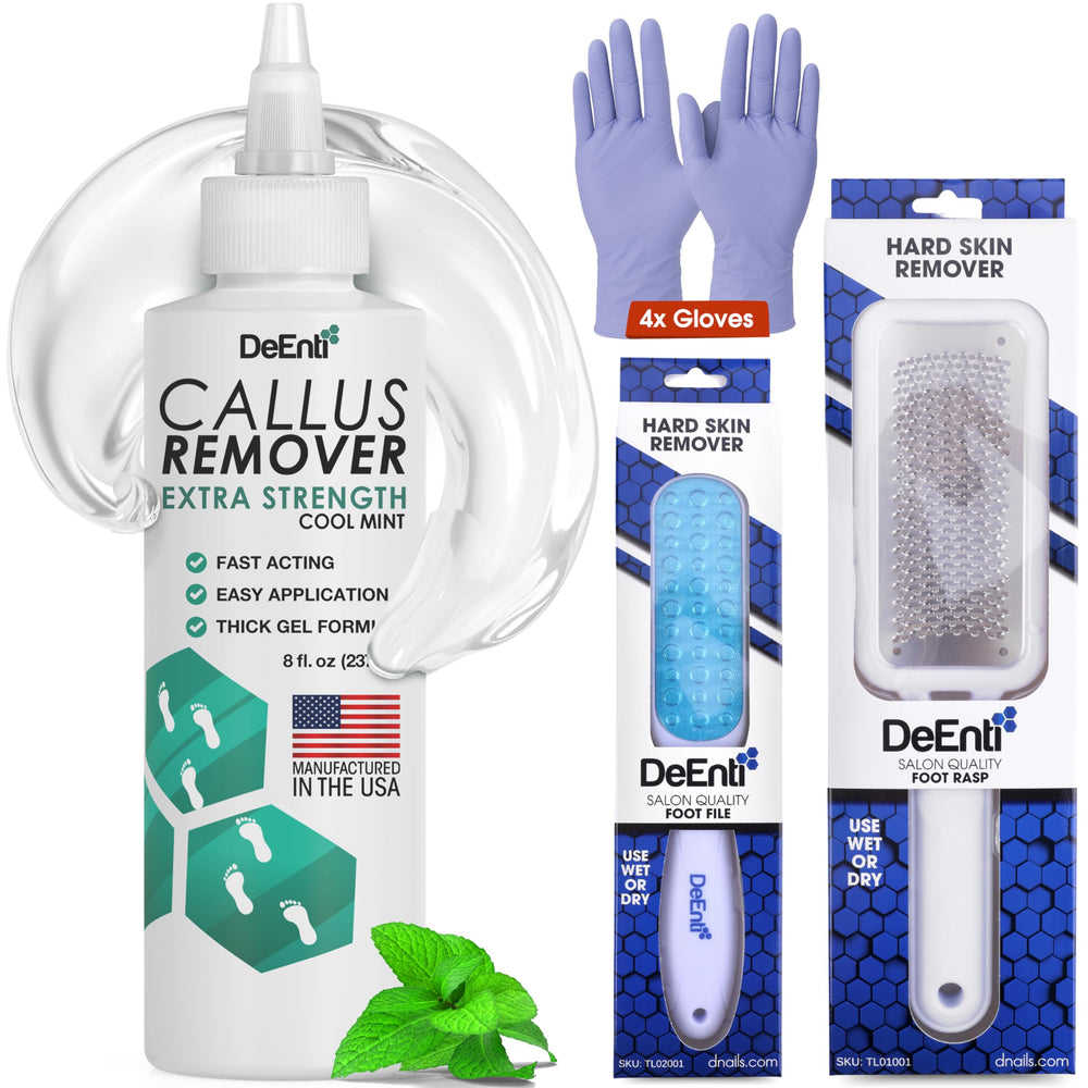 DeEnti mint scented callus remover gel bottle for at-home pedicures