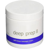 Deep Prep II Soft Tissue Massage Crème jar offers long-lasting, non-greasy glide for therapy sessions.