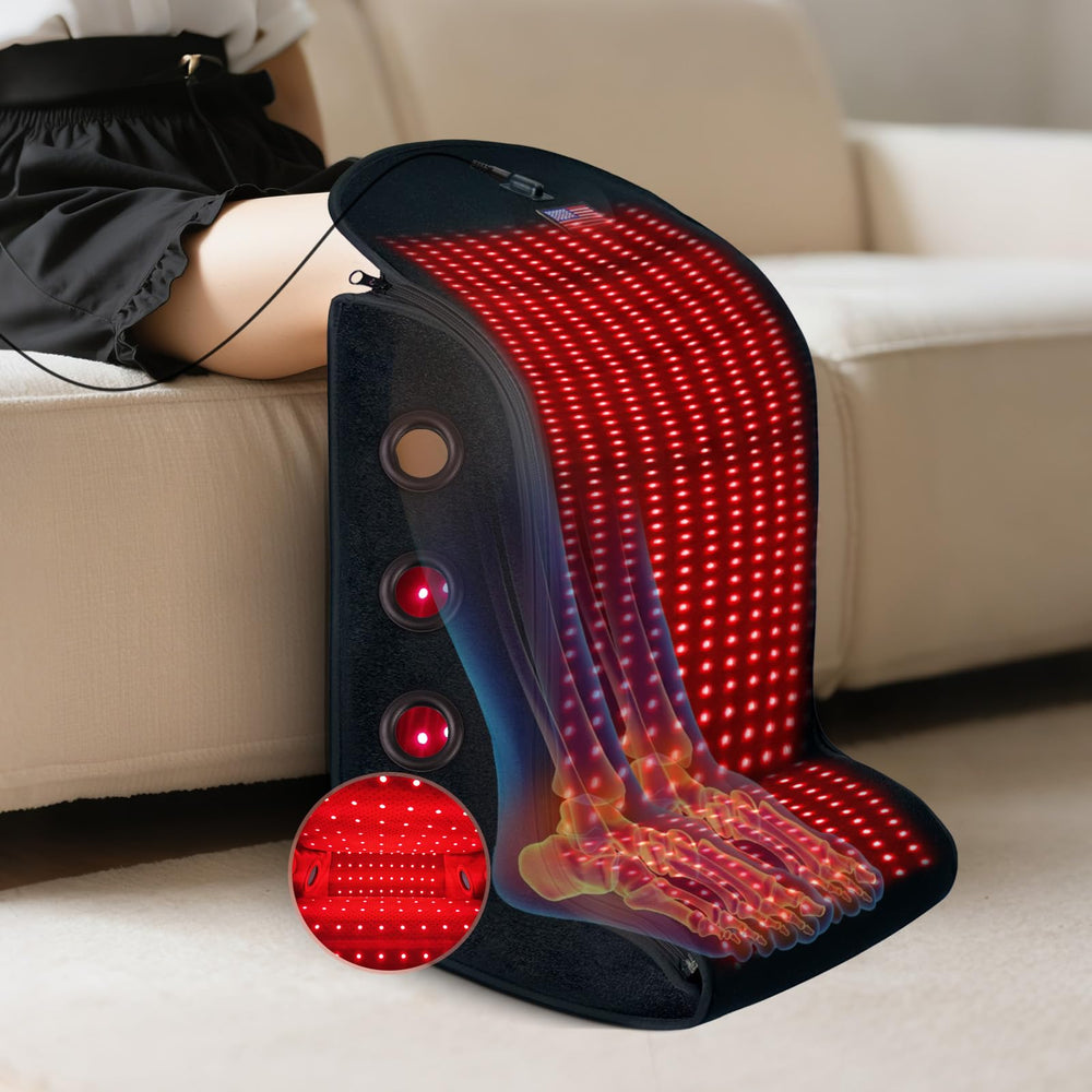 Deerbaba red light therapy for feet and legs in a closeup view.