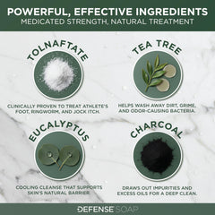 Defense Soap antifungal bar soap foamy lather in hand for application